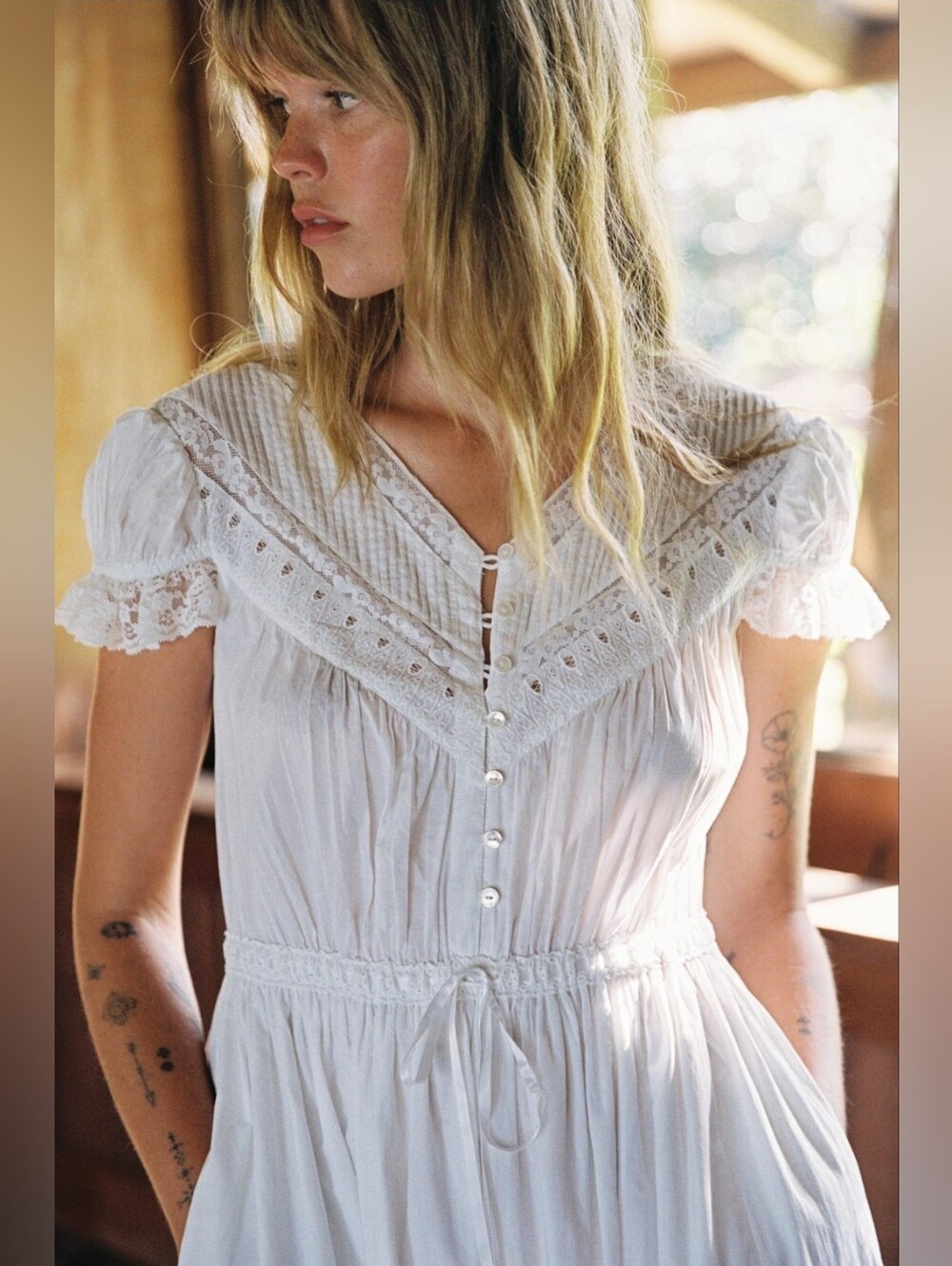nwot Christy Dawn fatima dress, petite large alabaster vintage lace organic
